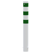 Impact protection bollards | as e-charging post protection |  152 mm | Hot-dip galvanized and white powder-coated with 3 green reflective strips foil type RA1/A | for casting in concrete